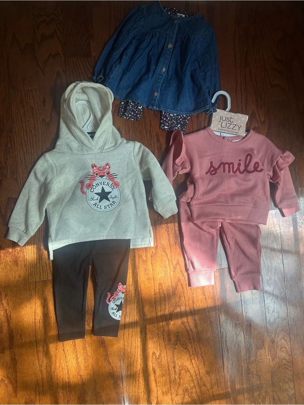 Converse Set, Just Lizzy Pink Set & H&M Denim Leggings Set for Kid Size 12months